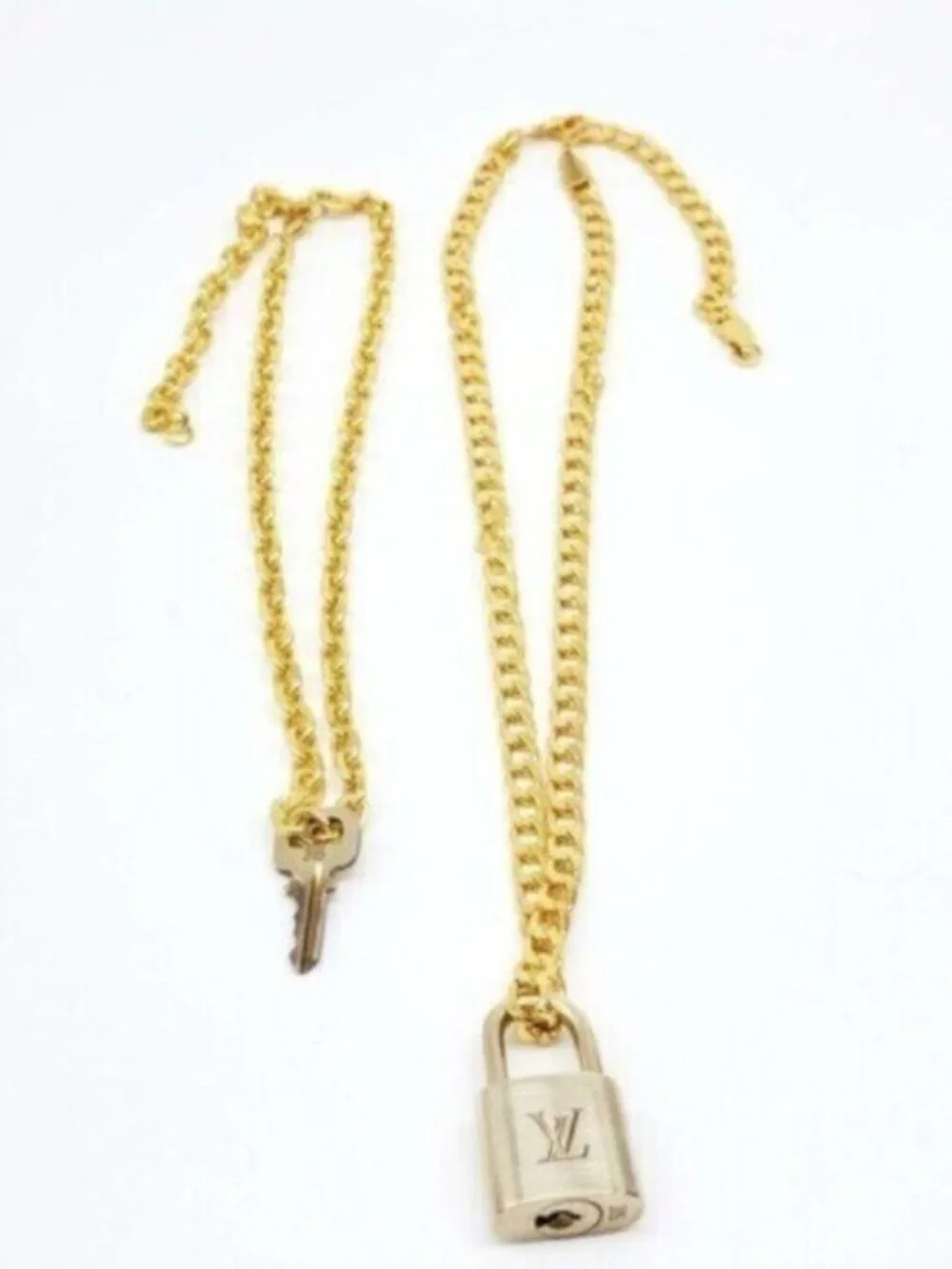 Authentic Louis Vuitton Lock & Key w/ 18k Gold Plated Chain Necklace